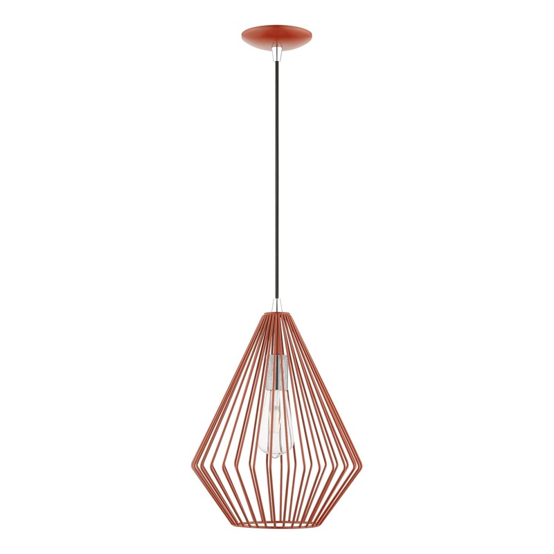 Linz One Light Pendant in Shiny Red with Polished Chrome