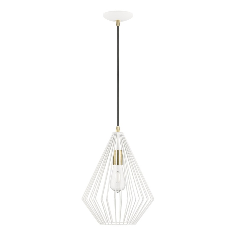 Linz One Light Pendant in Textured White with Antique Brass