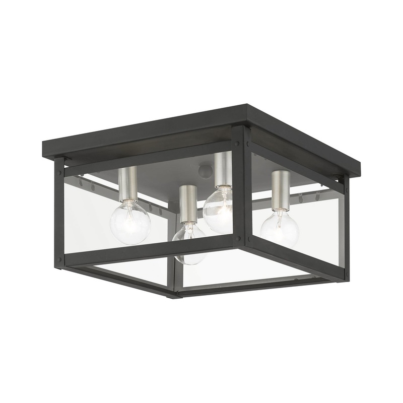 Milford Four Light Flush Mount in Black with Brushed Nickel Finish Candles
