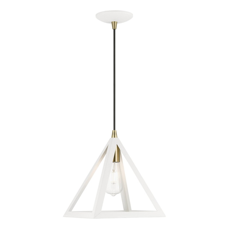 Pinnacle One Light Pendant in Textured White with Antique Brass