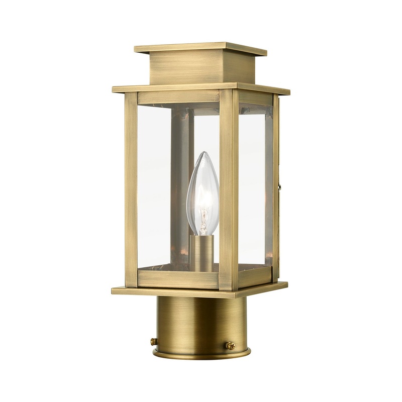 Princeton One Light Outdoor Post Top Lantern in Antique Brass