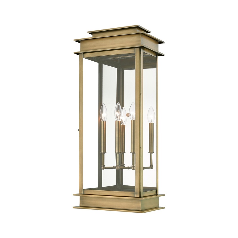 Princeton Three Light Outdoor Wall Lantern in Antique Brass