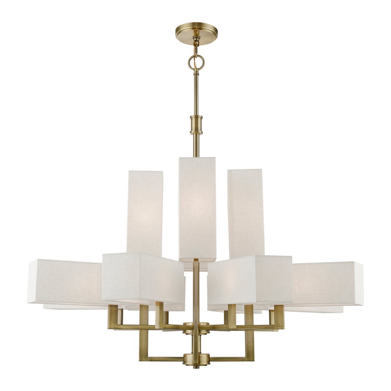 Rubix 12 Light Foyer Chandelier in Antique Brass