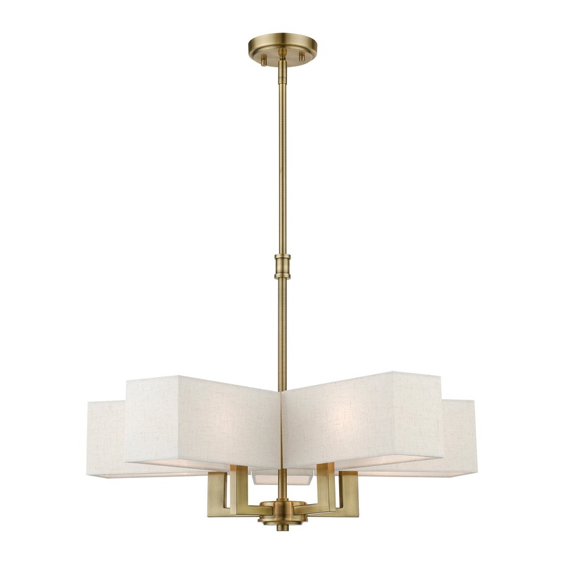Rubix Five Light Chandelier in Antique Brass