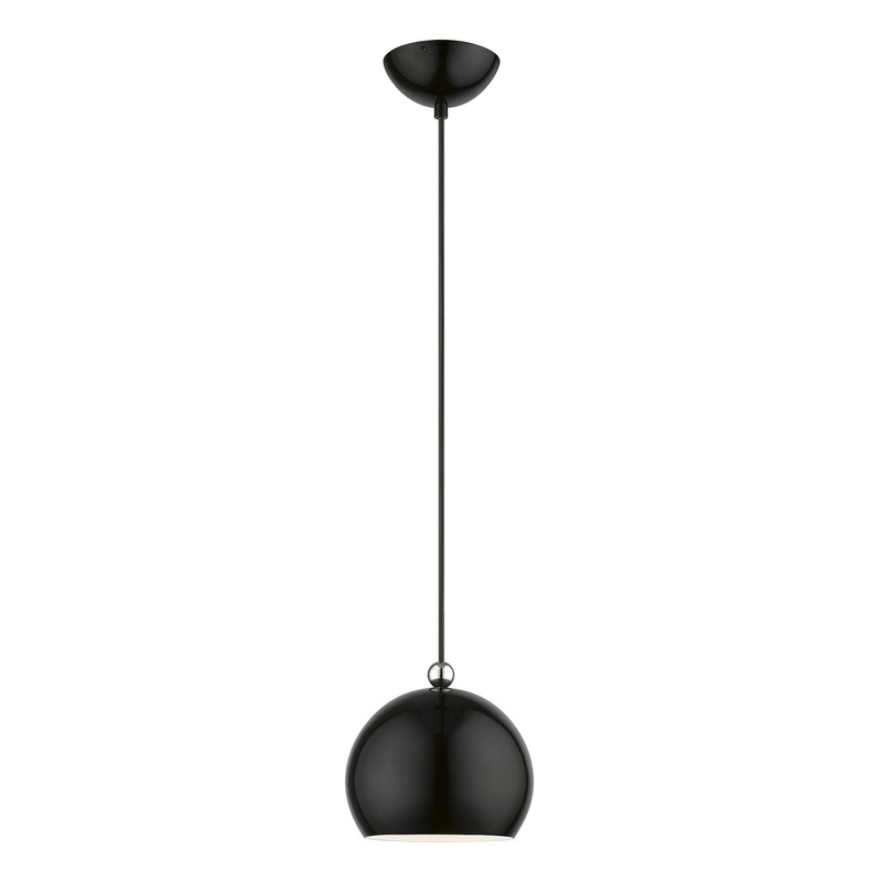 Stockton One Light Mini Pendant in Shiny Black with Polished Chrome