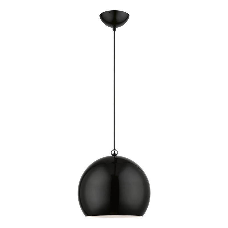 Stockton One Light Pendant in Shiny Black with Polished Chrome