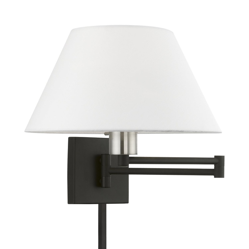 Swing Arm Wall Lamps One Light Swing Arm Wall Lamp in Black with Brushed Nickel