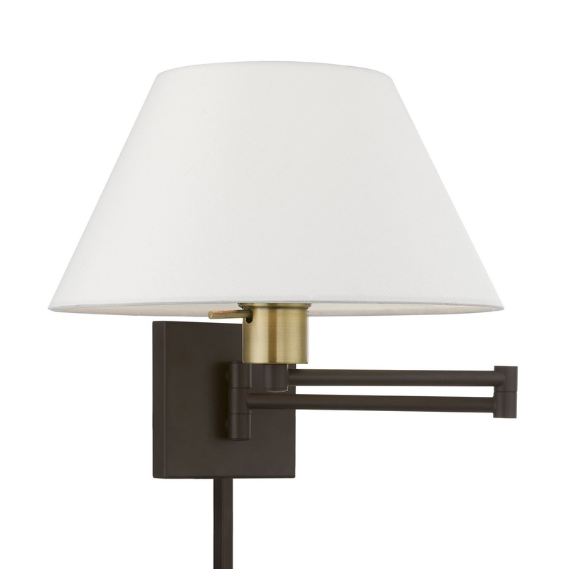 Swing Arm Wall Lamps One Light Swing Arm Wall Lamp in Bronze with Antique Brass