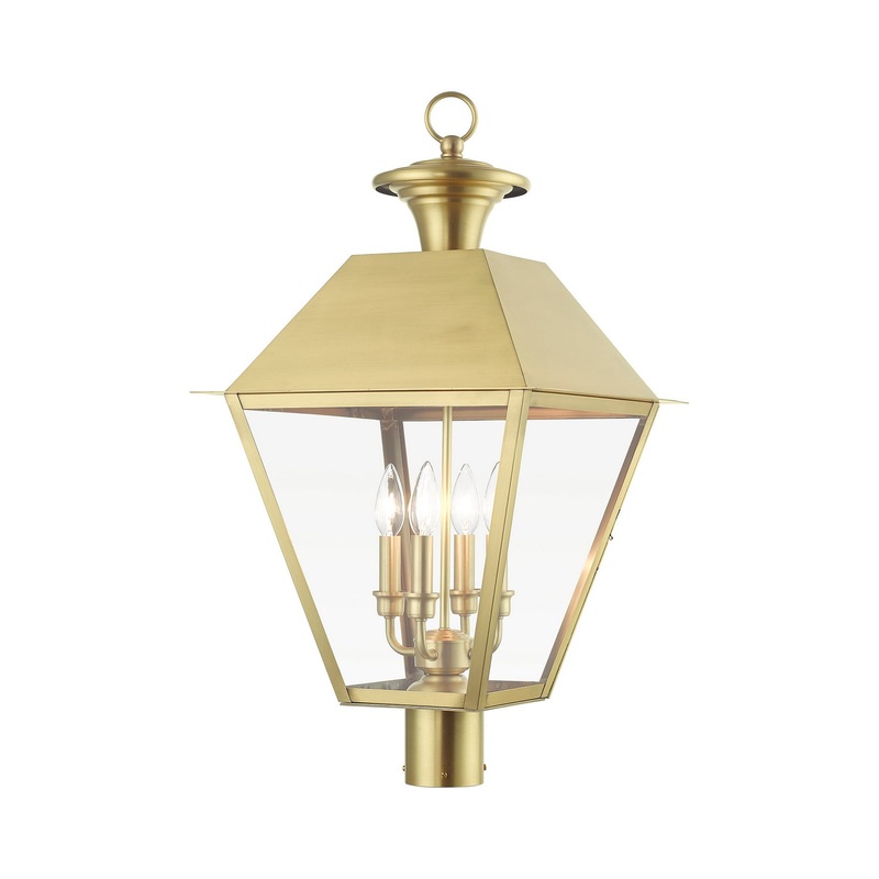 Wentworth Four Light Outdoor Post Top Lantern in Natural Brass