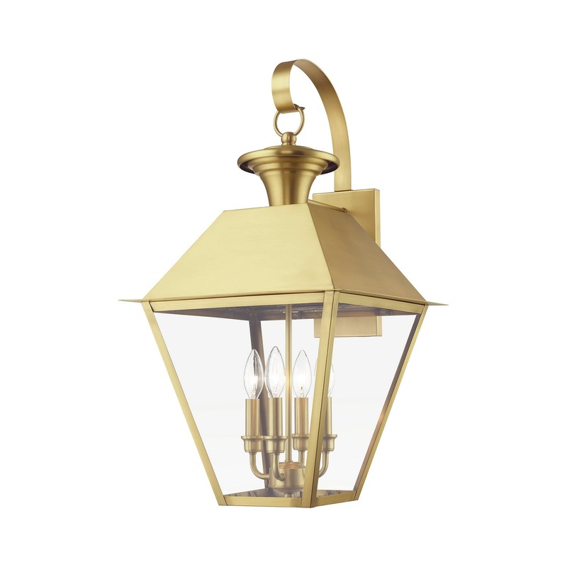 Wentworth Four Light Outdoor Wall Lantern in Natural Brass