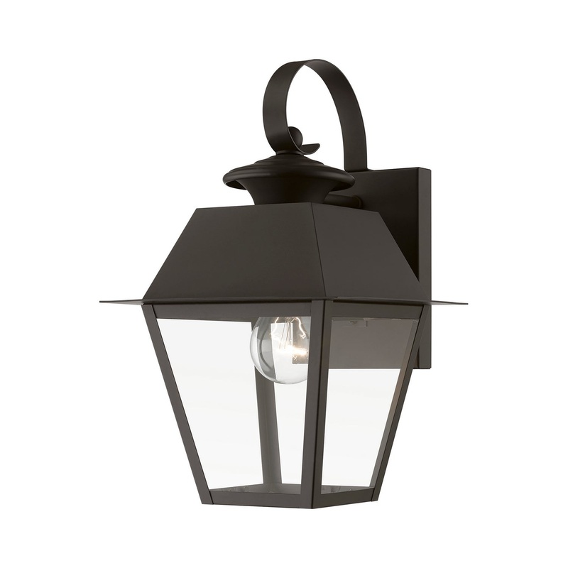 Wentworth One Light Outdoor Wall Lantern in Bronze with Antique Brass Finish Cluster