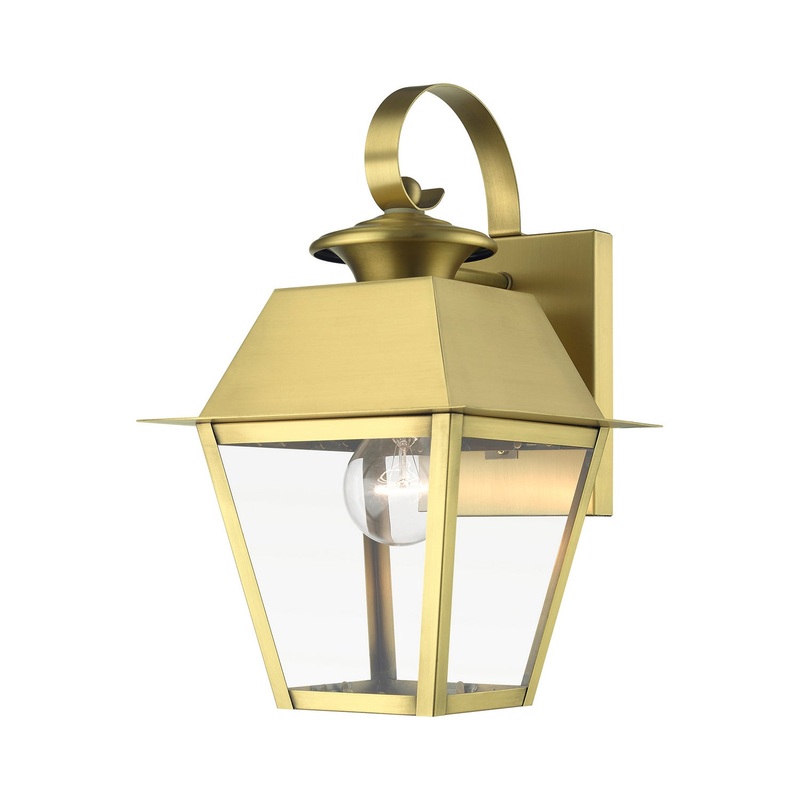 Wentworth One Light Outdoor Wall Lantern in Natural Brass