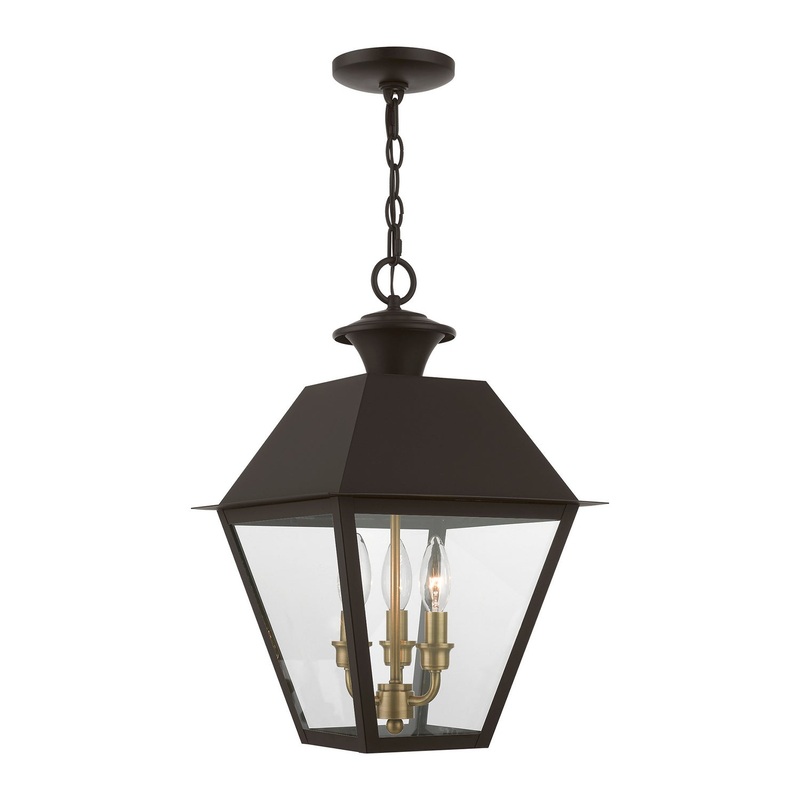 Wentworth Three Light Outdoor Pendant in Bronze with Antique Brass Finish Cluster