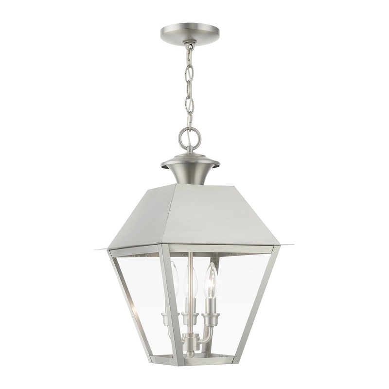 Wentworth Three Light Outdoor Pendant in Brushed Nickel