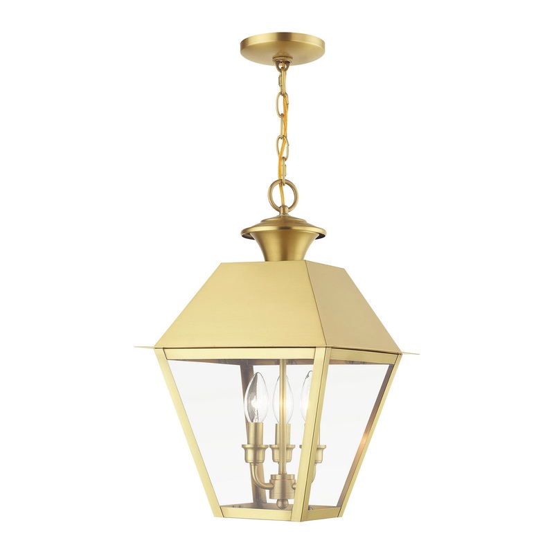 Wentworth Three Light Outdoor Pendant in Natural Brass