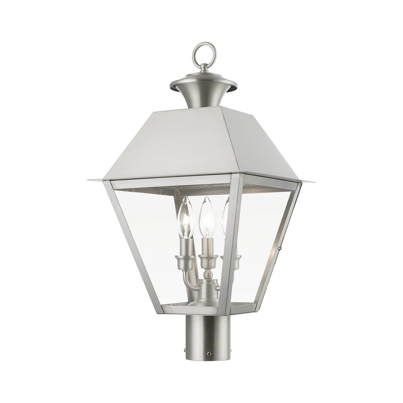 Wentworth Three Light Outdoor Post Top Lantern in Brushed Nickel
