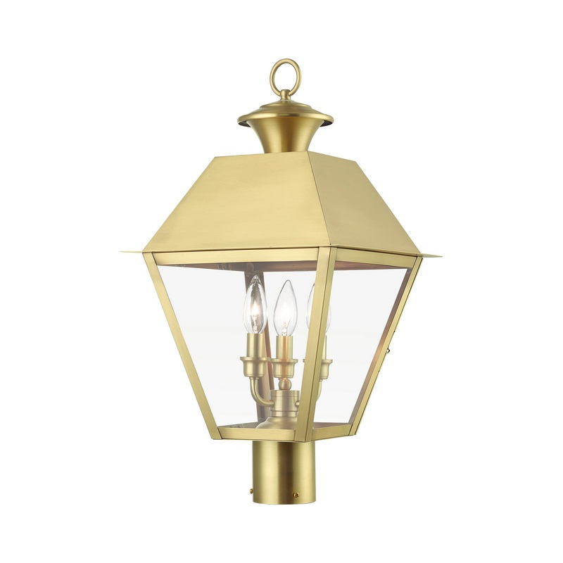 Wentworth Three Light Outdoor Post Top Lantern in Natural Brass