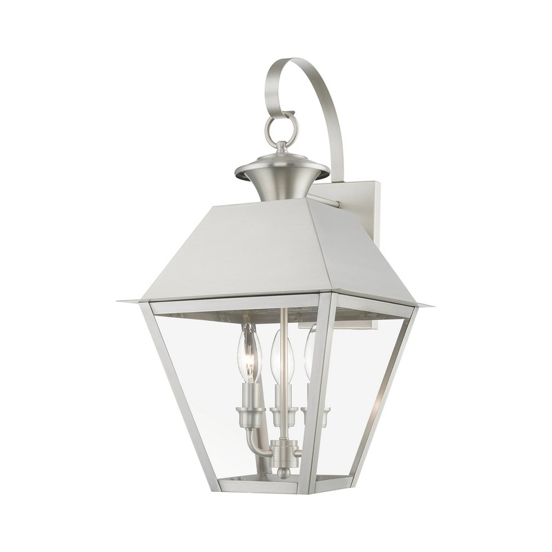 Wentworth Three Light Outdoor Wall Lantern in Brushed Nickel