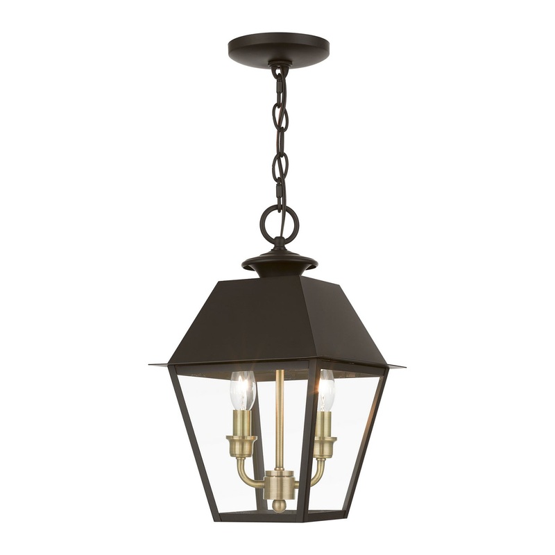 Wentworth Two Light Outdoor Pendant in Bronze with Antique Brass Finish Cluster