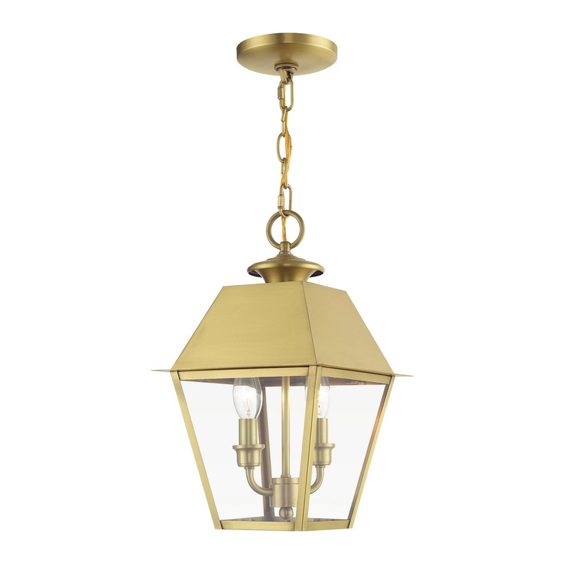 Wentworth Two Light Outdoor Pendant in Natural Brass