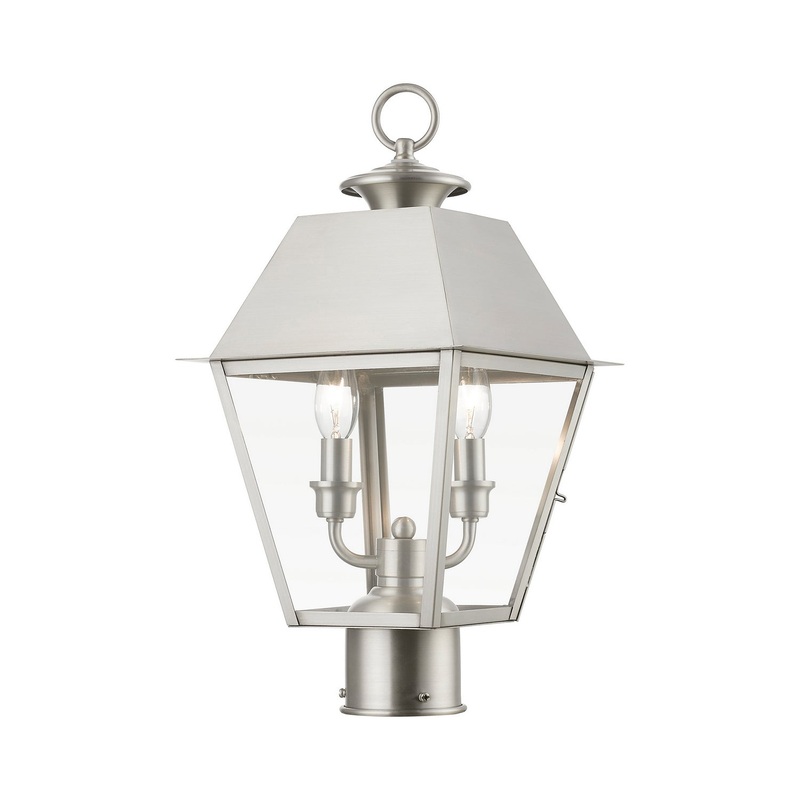 Wentworth Two Light Outdoor Post Top Lantern in Brushed Nickel