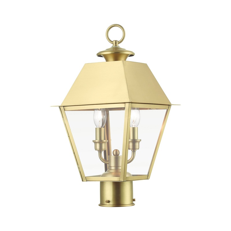 Wentworth Two Light Outdoor Post Top Lantern in Natural Brass