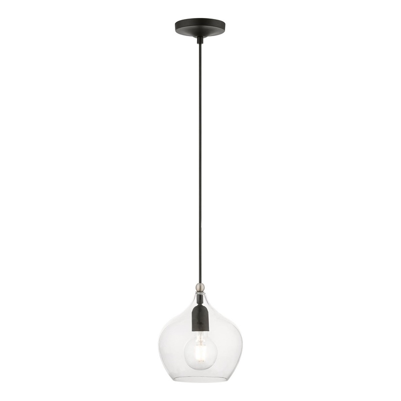 Aldrich One Light Pendant in Black with Brushed Nickel
