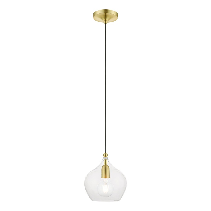 Aldrich One Light Pendant in Satin Brass with Polished Brass