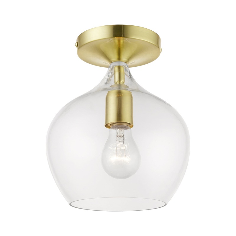 Aldrich One Light Semi-Flush Mount in Satin Brass with Polished Brass