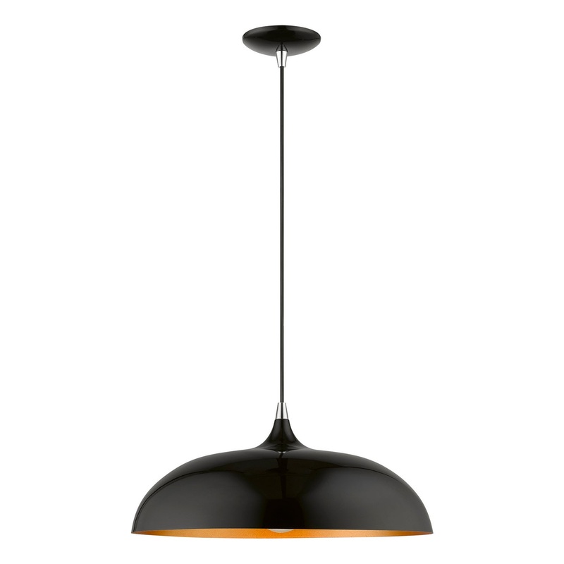 Amador One Light Pendant in Shiny Black with Polished Chrome