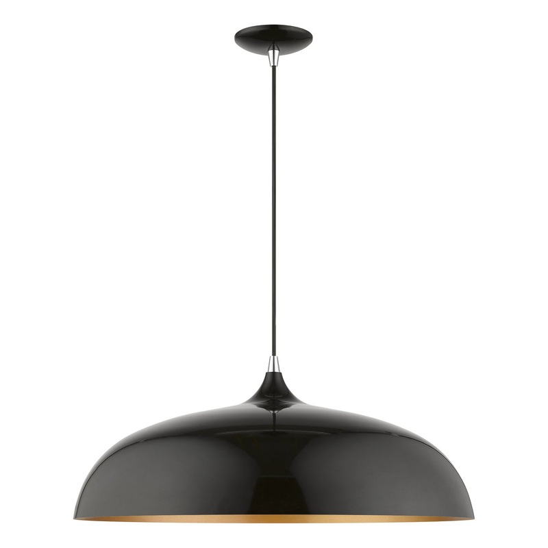 Amador Three Light Pendant in Shiny Black with Polished Chrome