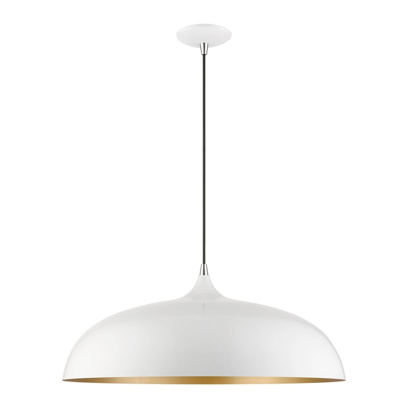 Amador Three Light Pendant in Shiny White with Polished Chrome