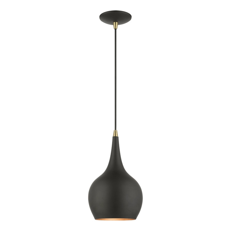 Andes One Light Mini Pendant in Black with Antique Brass