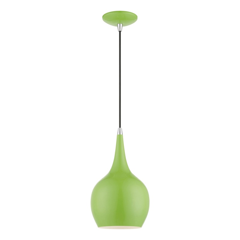 Andes One Light Mini Pendant in Shiny Apple Green with Polished Chrome
