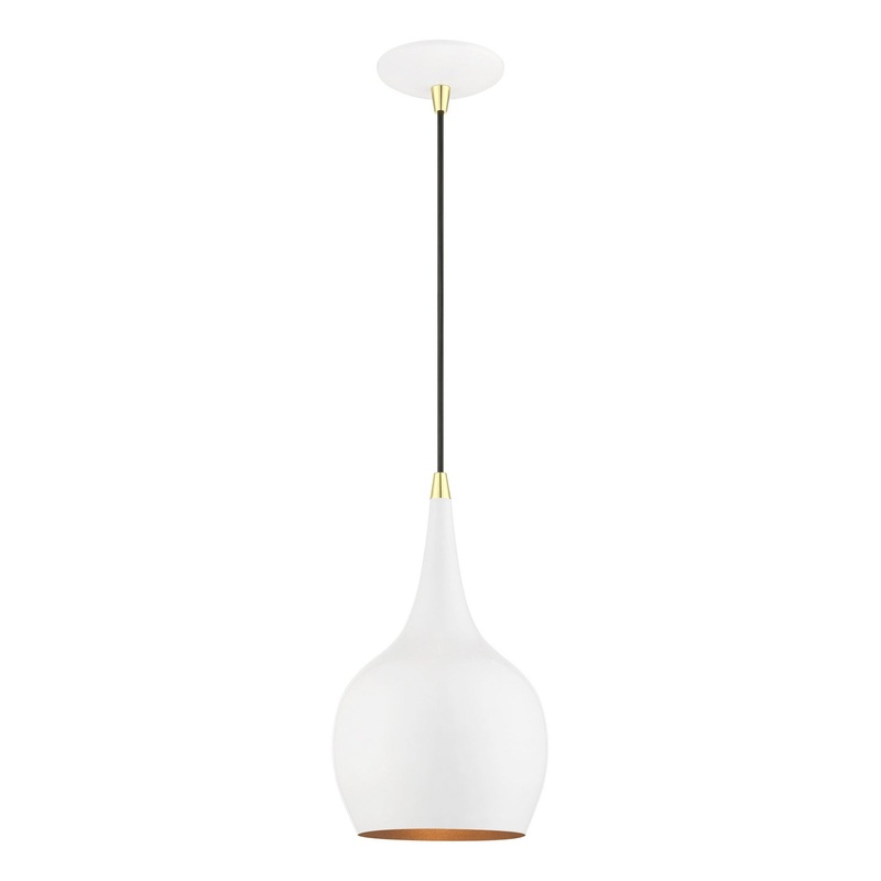 Andes One Light Mini Pendant in Shiny White with Polished Brass