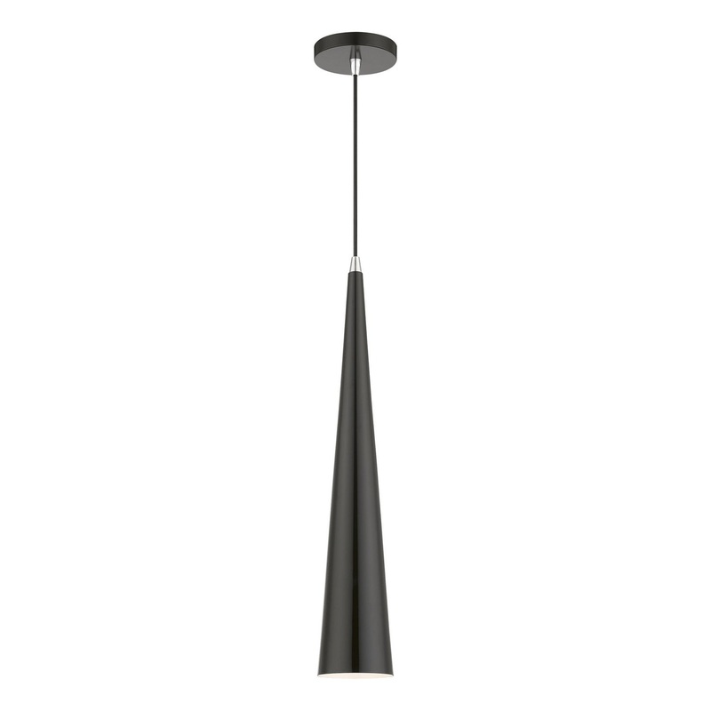 Andes One Light Pendant in Shiny Black with Polished Chrome