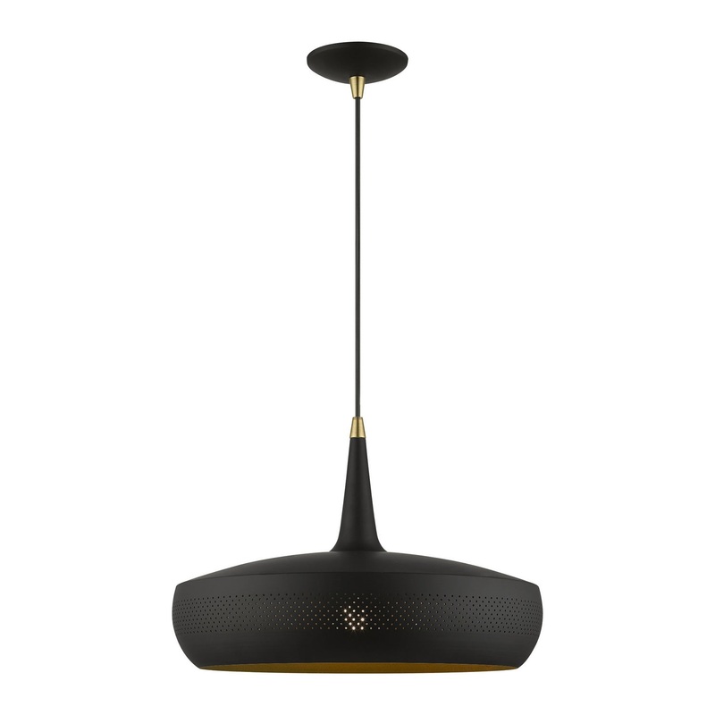Banbury One Light Pendant in Black with Antique Brass