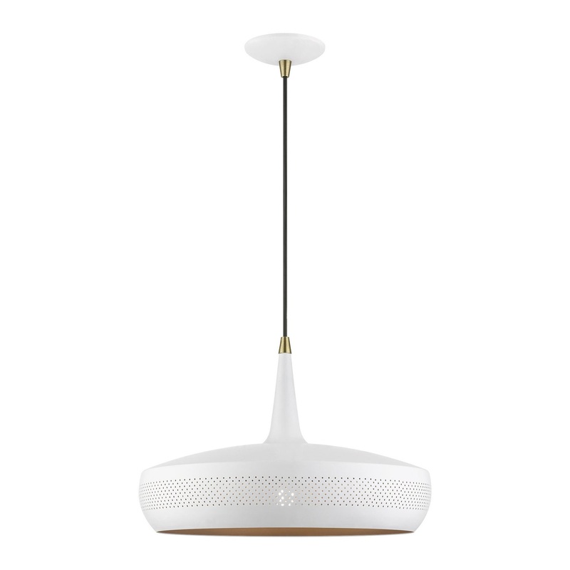 Banbury One Light Pendant in White with Antique Brass