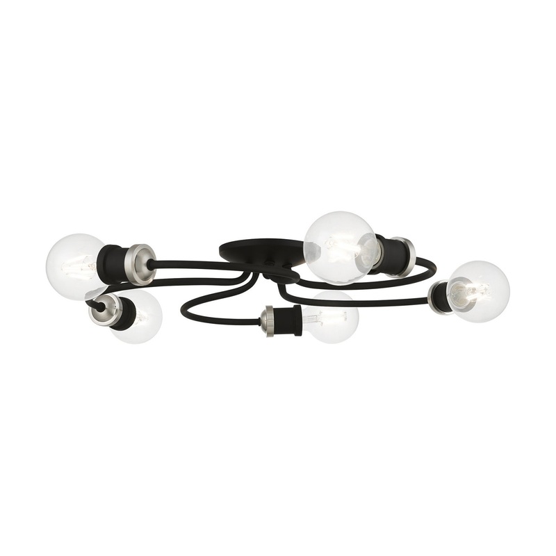 Bromley Five Light Flush Mount in Black with Brushed Nickel
