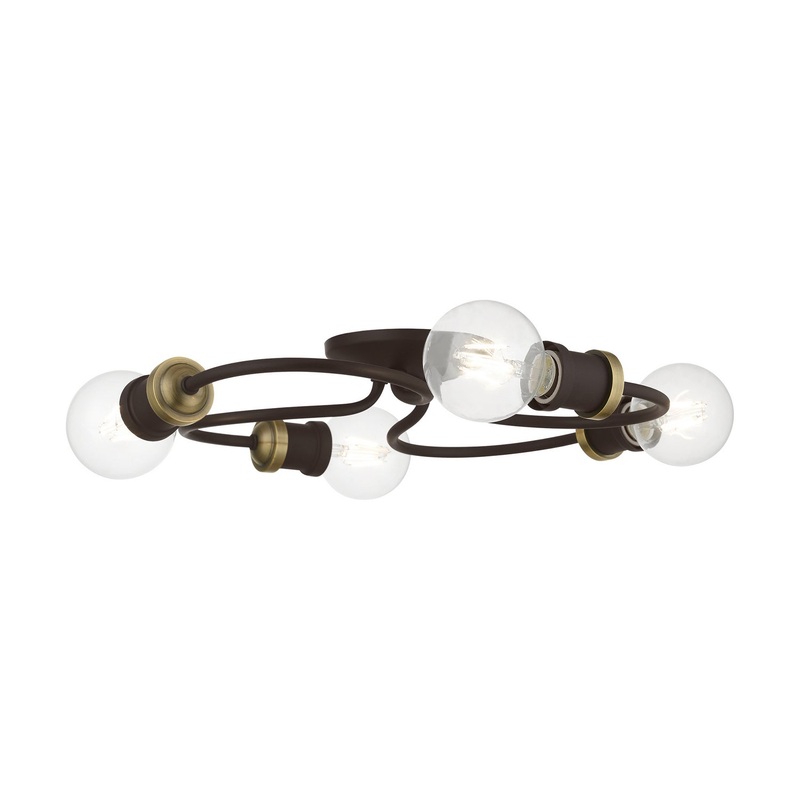 Bromley Four Light Flush Mount in Bronze with Antique Brass