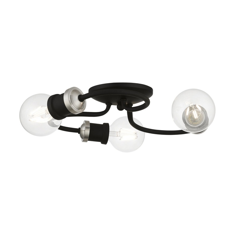 Bromley Three Light Flush Mount in Black with Brushed Nickel
