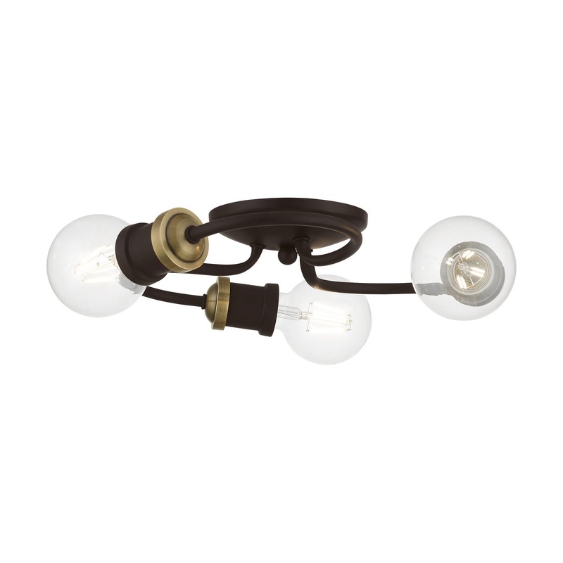Bromley Three Light Flush Mount in Bronze with Antique Brass