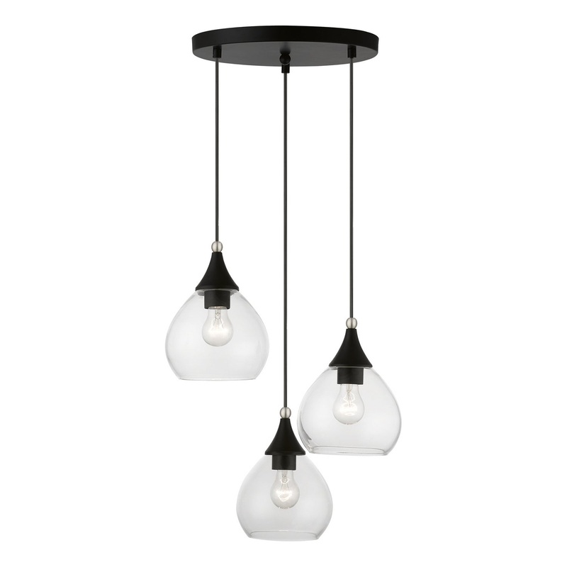 Catania Three Light Pendant in Black with Brushed Nickel