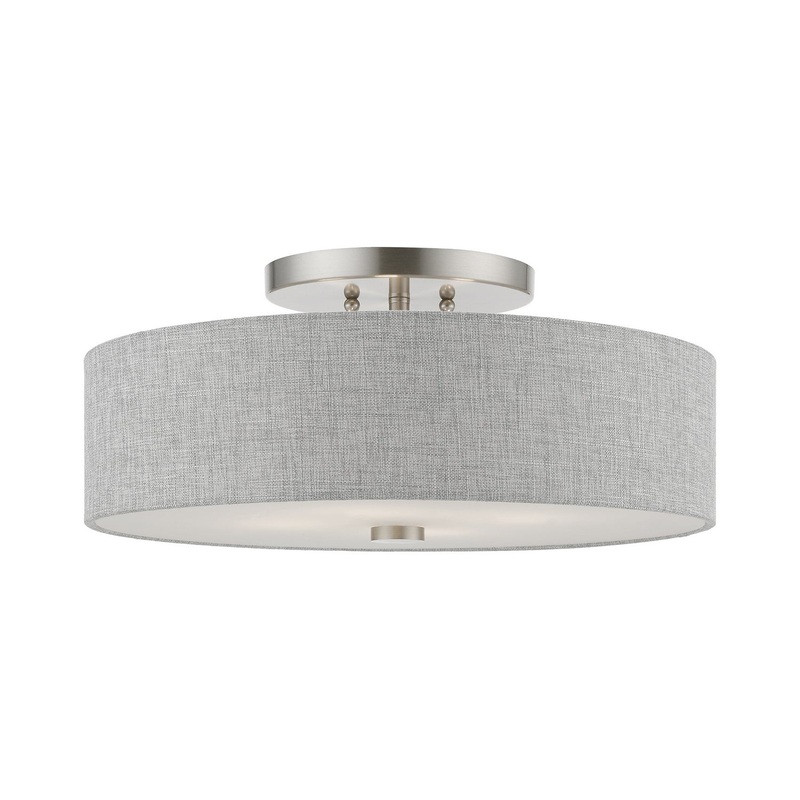 Dakota Four Light Semi-Flush Mount in Brushed Nickel with Shiny White
