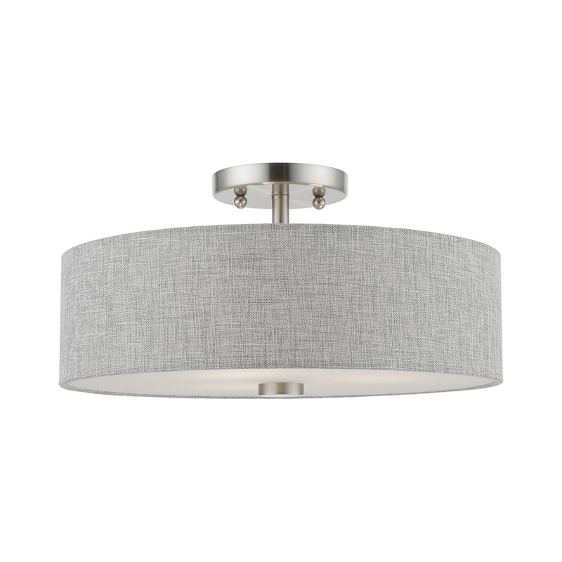 Dakota Three Light Semi-Flush Mount in Brushed Nickel with Shiny White