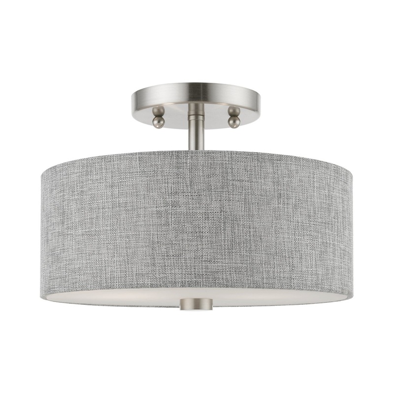 Dakota Two Light Semi-Flush Mount in Brushed Nickel with Shiny White
