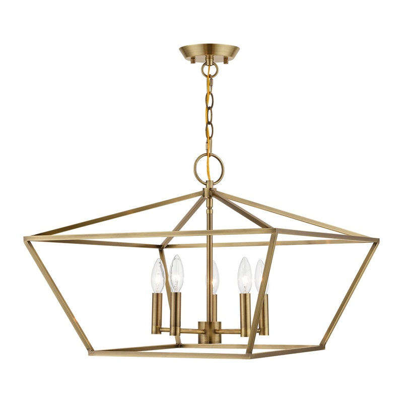 Devone Five Light Chandelier in Antique Brass
