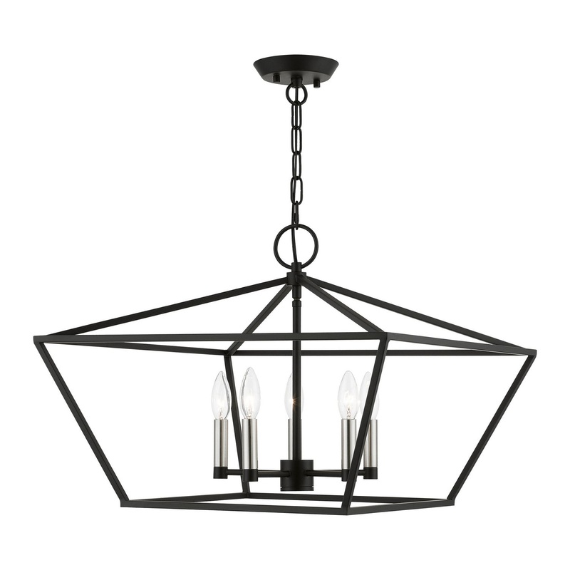 Devone Five Light Chandelier in Black with Brushed Nickel
