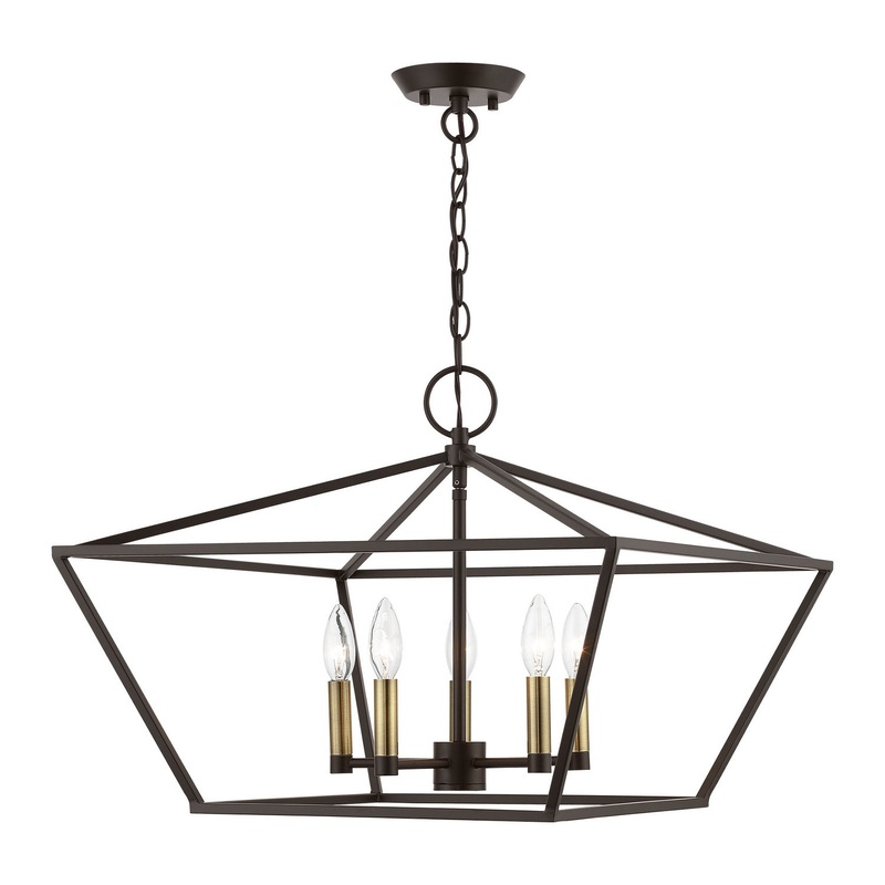 Devone Five Light Chandelier in Bronze with Antique Brass