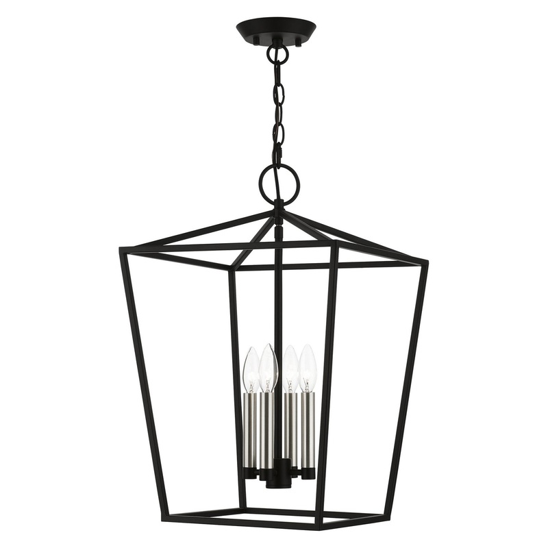 Devone Four Light Chandelier in Black with Brushed Nickel